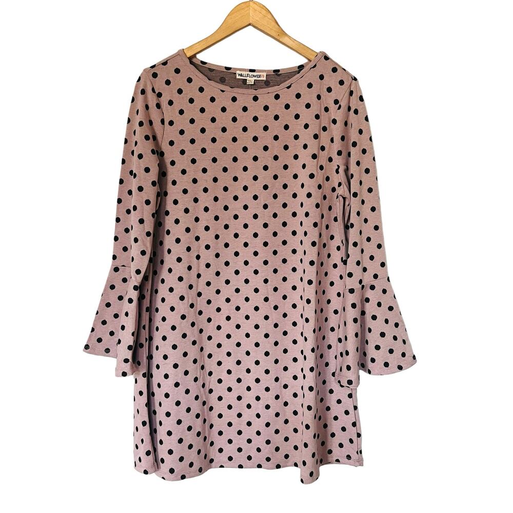 Wallflower Knit Polka Dot Bell Sleeve Tunic Sweater Dress Size XL NWT Pink Black